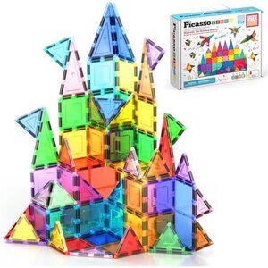 PicassoTiles Magnetic Tiles 60pcs Kids Toys Classroom Sensory Toy for Toddlers
